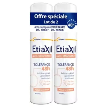 D&eacute;odorant anti-transpirant tol&eacute;rance 48h peaux sensibles Etiaxil - lot de 2 sprays de 150ml