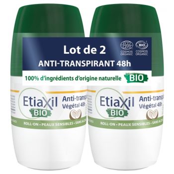 D&eacute;odorant anti-transpirant v&eacute;g&eacute;tal bio parfum coco Etiaxil - lot de 2 roll-on de 50ml