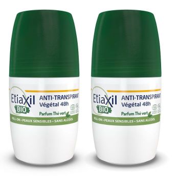 D&eacute;odorant anti-transpirant v&eacute;g&eacute;tal bio parfum th&eacute; vert Etiaxil - lot de 2 roll-on de 50ml