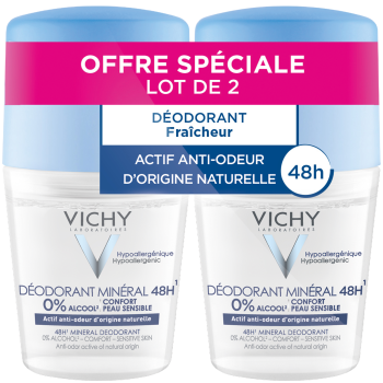 D&eacute;odorant min&eacute;ral 48h sans sels d'aluminium Vichy - 2 roll-on de 50 ml