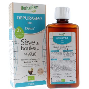 Depuras&egrave;ve bio D&eacute;tox S&egrave;ve de bouleau fra&icirc;che HerbalGem - flacon de 250ml