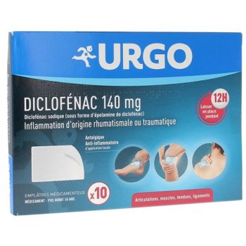 Diclof&eacute;nac 140mg anti-inflammatoire Urgo - bo&icirc;te de 10 empl&acirc;tres m&eacute;dicamenteux