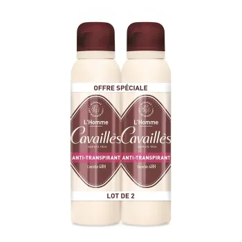 Anti-transpirant homme contr&ocirc;le 48h Rog&eacute; Cavaill&egrave;s - lot de 2 sprays de 150 ml