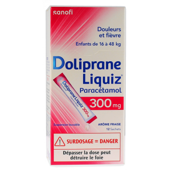 Doliprane Liquiz 300 mg sans sucre suspension buvable - boite de 12 sachets