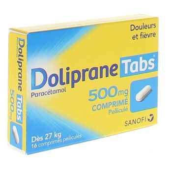 Doliprane Tabs 500 mg comprim&eacute; pellicul&eacute; - boite de 16 comprim&eacute;s