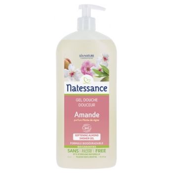 Gel douche amande parfum p&ecirc;che de vigne L&eacute;a Nature Natessance - flacon-pompe de 1L