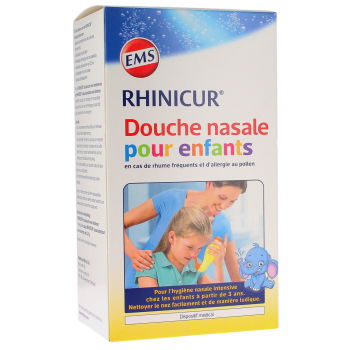 Douche nasale pour enfants Rhinicur - bo&icirc;te d'une douche nasale + 4 sachets de sel de rin&ccedil;age nasal pour enfants