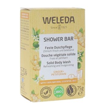 Douche v&eacute;g&eacute;tale solide Ginger et Petit Grain Weleda - pain de 75g