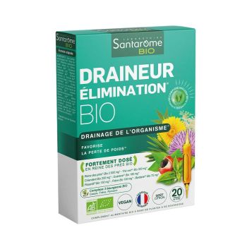 Draineur &eacute;limination bio Santarome - boite de 20 ampoules de 10 ml