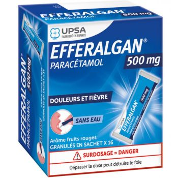 Efferalgan 500mg fruits rouges UPSA - bo&icirc;te de 16 sticks de granul&eacute;s sachets