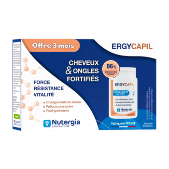 Ergycapil cheveux & ongles fortifi&eacute;s Nutergia - 3 pots de 90 g&eacute;lules