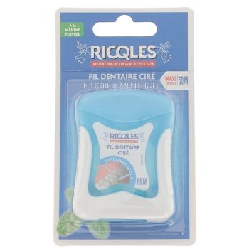 Fil dentaire cir&eacute; fluor&eacute; & menthol&eacute; Ricqles - fil de 60 m