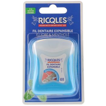 Fil dentaire expansible fluor&eacute; & menthol&eacute; Ricqles - 40 m&egrave;tres