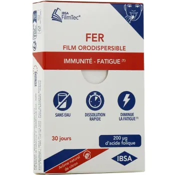 Fer fatigue go&ucirc;t citron Ibsa FilmTec - boite de 30 films orodispersibles