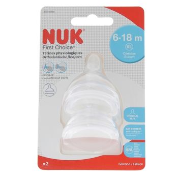 First Choice + T&eacute;tines physiologiques 6-18 mois NUK - 2 t&eacute;tines