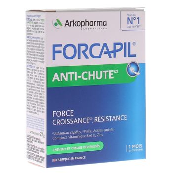 Forcapil Anti-chute cheveux et ongles Arkopharma - bo&icirc;te de 30 comprim&eacute;s