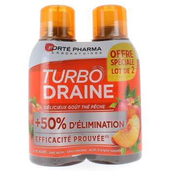 Turbodraine go&ucirc;t th&eacute; p&ecirc;che Fort&eacute; Pharma - lot de 2 flacons de 500 ml