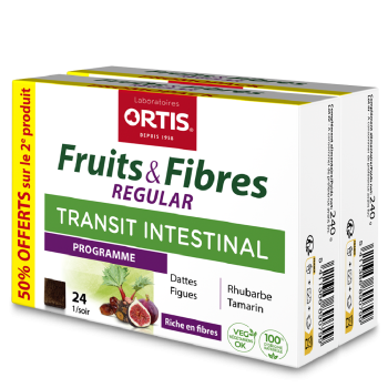 Fruits & Fibres Regular Transit intestinal Ortis - lot de 2 bo&icirc;tes de 24 cubes