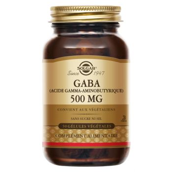 GABA (Acide Gamma-Aminobutyrique) 500 mg Solgar - bo&icirc;te de 50 g&eacute;lules v&eacute;g&eacute;tales