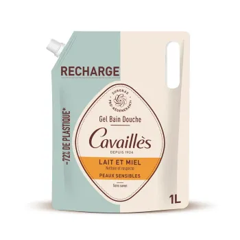 Gel bain douche lait et miel Rog&eacute; Cavaill&egrave;s - &eacute;co-recharge de 1L