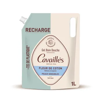 Gel bain et douche surgras actif fleur de coton Rog&eacute; Cavaill&egrave;s - &eacute;co-recharge de 1L