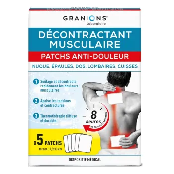 Patchs anti-douleur thermoth&eacute;rapie d&eacute;contractant musculaire Granions - boite de 5 patchs