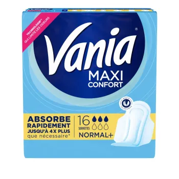 Serviettes hygi&eacute;niques maxi confort normal+ Vania - sachet de 16 serviettes