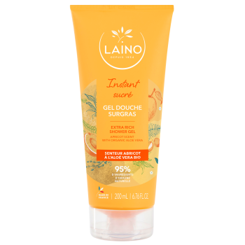 Gel douche surgras hydratant &agrave; l'aloe vera bio senteur abricot Laino - tube de 200ml