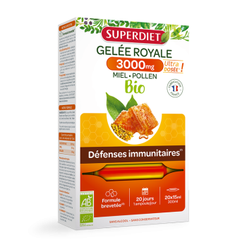 Gel&eacute;e Royale 3000mg miel pollen bio Super Diet - bo&icirc;te de 20 ampoules
