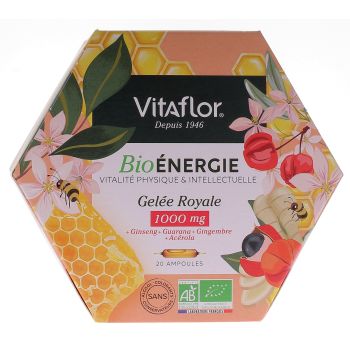 Gel&eacute;e royale bio 1000 mg &Eacute;nergie+ Vitaflor - bo&icirc;te de 20 ampoules
