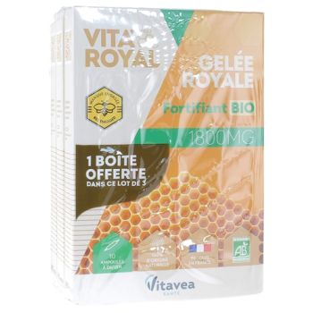Gel&eacute;e royale Bio 1800 mg Nutrisant&eacute; - Lot de 3 boites de 10 ampoules