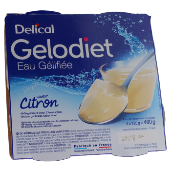 Gelodiet Eau g&eacute;lifi&eacute;e saveur citron Delical - lot de 4 pots de 120g