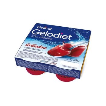 Gelodiet Eau g&eacute;lifi&eacute;e saveur grenadine Delical - lot de 4 pots de 120g