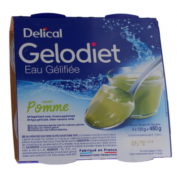 Gelodiet Eau g&eacute;lifi&eacute;e saveur pomme Delical - lot de 4 pots de 120g