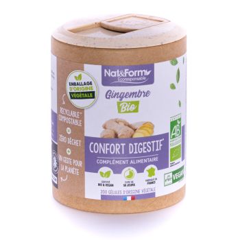 Gingembre Bio Ecoresponsable Nat&Form - Boite de 200 g&eacute;lules