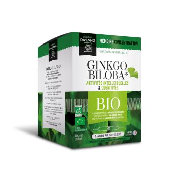 Ginkgo biloba Bio m&eacute;moire/concentration Dayang - bo&icirc;te de 20 ampoules