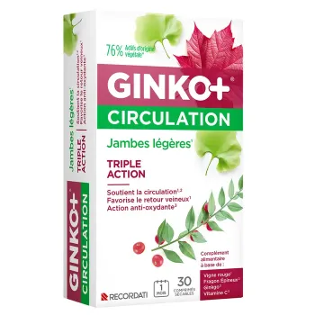 Ginko+ Circulation jambes l&eacute;g&egrave;res Bouchara-Recordati - bo&icirc;te de 30 comprim&eacute;s