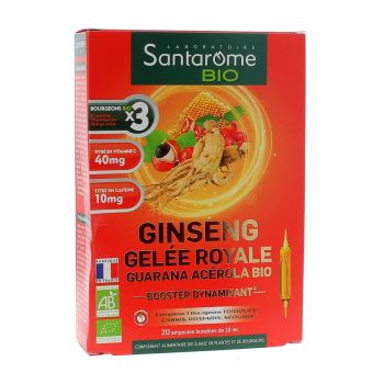 Ginseng gel&eacute;e royale Guarana Ac&eacute;rola Santarome Bio - 20 ampoules