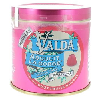 Gomme &agrave; m&acirc;cher sans sucres go&ucirc;t fruits rouges Valda - pot de 140g