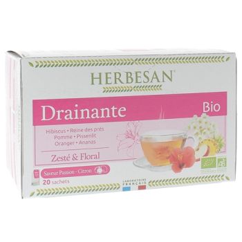 Infusion drainante BIO saveur passion citron Herbesan - bo&icirc;te de 20 sachets