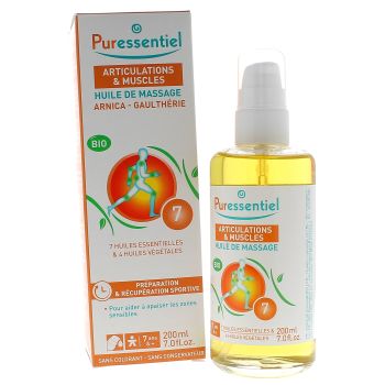 Articulations et muscles Huile de massage arnica et gaulth&eacute;rie bio Puressentiel - flacon de 200 ml