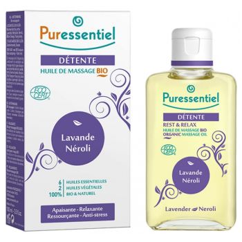 Huile de massage bio d&eacute;tente Puressentiel - flacon de 100 ml