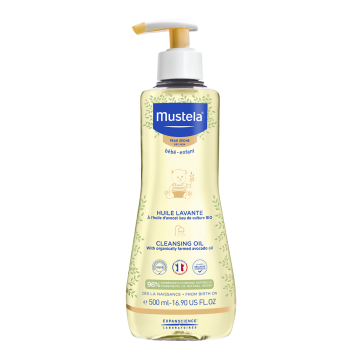 Huile lavante b&eacute;b&eacute; enfant peau s&egrave;che Mustela - flacon-pompe de 500 ml