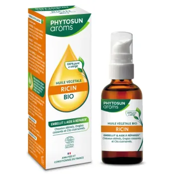 Huile v&eacute;g&eacute;tale de ricin bio Phytosun Ar&ocirc;ms - flacon-pompe de 50ml