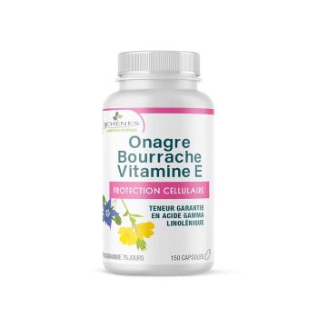 Huiles Onagre et de Bourrache Vitamine E Les 3 Ch&ecirc;nes - bo&icirc;te de 150 capsules