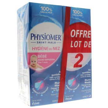 Hygi&egrave;ne du nez b&eacute;b&eacute; Physiomer - lot de 2 sprays de 115 ml