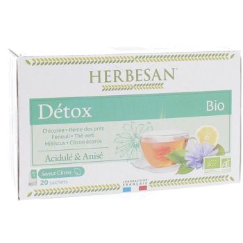 Infusion Bio d&eacute;tox saveur citron Herbesan - bo&icirc;te de 20 sachets