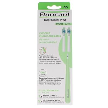 Interdental Pro Syst&egrave;me interchangeable souple Kit de d&eacute;marrage Fluocaril - bo&icirc;te de 1 manche durable + 2 t&ecirc;tes rempla&ccedil;ables