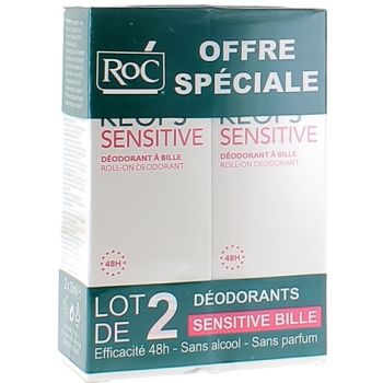 Keops Sensitive D&eacute;odorant &agrave; bille RoC - lot de 2 roll-on de 30 ml
