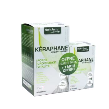 K&eacute;raphane cheveux et ongles Nat & Form - 180 g&eacute;lules + 1 mois offert